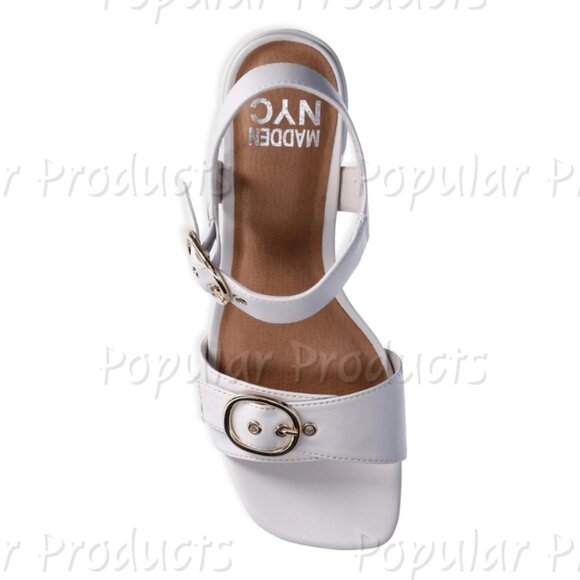 Madden NYC | Adelade Block Heel Buckle Sandals, White - Picture 5 of 10